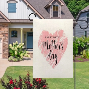Bandiera da giardino per la festa della mamma in lino con cuore e supporto in metallo