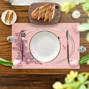 Pink linen placemat with purple floral print for Mother's Day table decoration