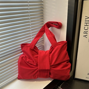 Borsa a Spalla da Donna in Tela con Grande Fiocco Semplice Versatile Tinta Unita Tote Bag Moda Coreana per Scuola Uso Quotidiano