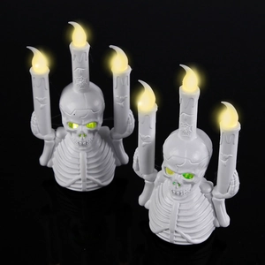 Halloween LED Skelett Kerzenlampe Set mit grün leuchtenden Augen und warmem Licht