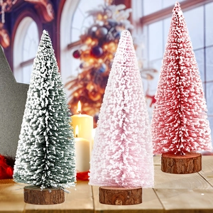 Mini Albero di Natale con Spruzzo di Neve Decorazione da Tavolo Pino Floccato Con Base in Legno Per Casa Ufficio Festa Arredo Cedro Artificiale Da Tavolo