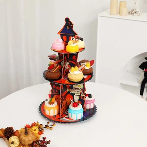 Alzatina per cupcake Halloween a 3 livelli con motivi di zucca e castello per feste