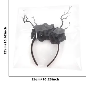 Cerchietto gotico di Halloween con corna nere e rose per costume da cosplay
