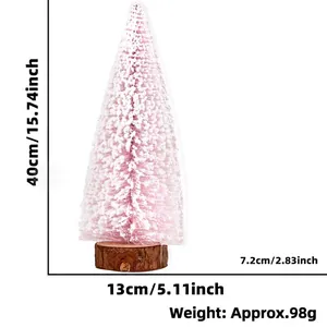 Mini albero di Natale floccato rosa con base in legno e dimensioni 40cm per 13cm