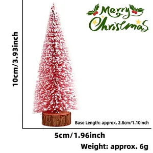 Mini albero di Natale rosa e bianco smerigliato, altezza 10 cm con base in legno massiccio