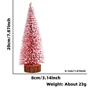Mini albero di Natale rosa con effetto neve, base in legno e altezza di 20 cm