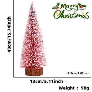 Vista dettagliata del mini albero di Natale rosa e bianco da 40cm con dimensioni e base