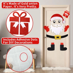 Kit adesivi porta Babbo Natale fai-da-te glitterati con scatola regalo e adesivi