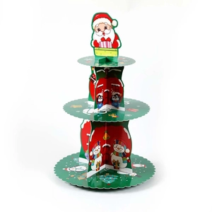 Alzatina per cupcake a 3 livelli a tema natalizio con Babbo Natale e renne in carta
