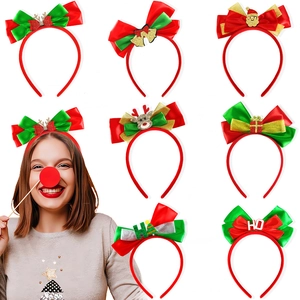 Cerchietto Natalizio con Fiocco Babbo Natale Renna Campanellino Paillettes Fascia per Capelli Festiva Accessori per Donne Bambini