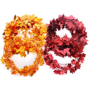Autumn maple leaf wire tinsel garland in orange and red for Thanksgiving decor