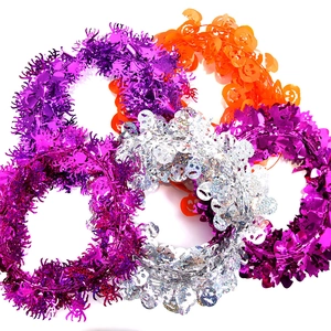 Halloween Tinsel Wreath Garland With Pumpkin Spider Skull Patterns Metallic PET Laser Wire Garland For Party Home Decor
