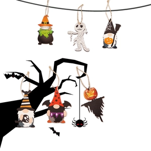 Halloween Wooden Gnome Ghost Hanging Ornaments Rudolph Pumpkin Mummy Ghostface Witch Pendants Home Party Prop Decor Wall Hanging