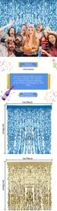 Detailed size parameters of 1x2m blue and gold s-shaped tinsel curtains for party decor