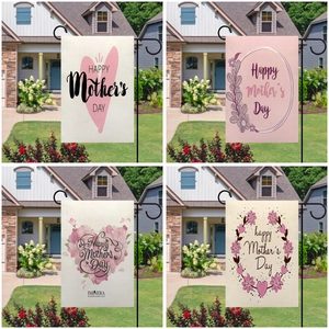 Mother's Day Garden Flag Double Sided Linen Burlap Outdoor Yard Decorative Banner Happy Mother's Day Floral Heart Design For Mom
