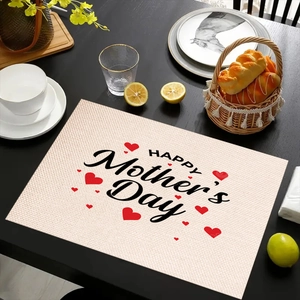 Linen placemat detail with HAPPY Mother's Day text and red heart on dining table