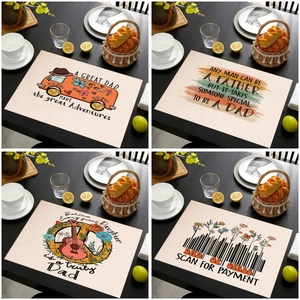 Father's Day Linen Placemat For Dining Table Heat Insulated Washable Kitchen Decor Dad Gift Cartoon Lettering Table Mat