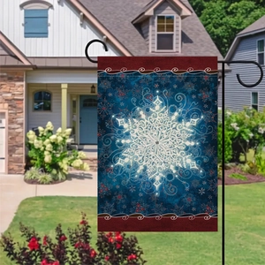 Doppelseitige Gartenflagge aus Leinen mit Schneeflocken und Schnörkelmuster für den Außenbereich