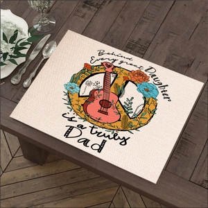 Linen placemat with guitar and floral peace wreath for Father's Day gift decor