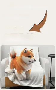 Detail showing high-definition Shiba Inu print on soft flannel decorative tapestry