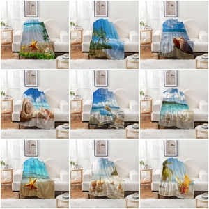 Couverture en Flanelle avec Motif de Plage Tropicale Océan Étoile de Mer Coquillage Douce et Chaude pour Canapé Lit Salon Décor à la Maison