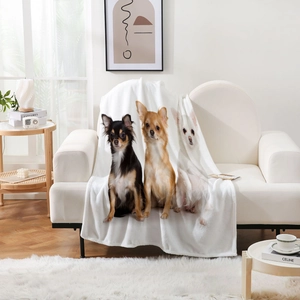 Détail de couverture en flanelle douce avec motifs de chiens Chihuahuas réalistes