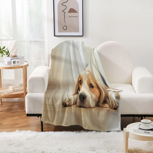 Détails de la couverture épaisse en flanelle avec imprimé de chien beagle sur un canapé
