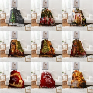Christmas Flannel Blanket Soft Warm Thickened Digital Print Santa Claus Reindeer Throw For Sofa Bed Home Office Travel Cozy
