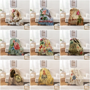 Vintage Floral Butterfly Flannel Blanket Decorative Sofa Throw Soft Fleece Tapestry Home Office Travel Warm Cozy Blanket