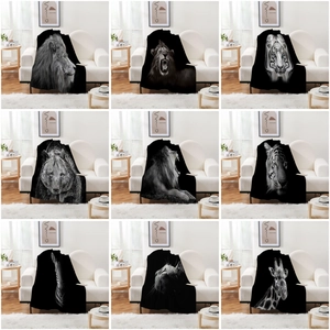 Black White Animal Series Flannel Blanket Realistic Photography Lion Tiger Zebra Print Soft Lightweight Throw For Sofa Bed