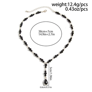 Detailed size specifications for Gothic black crystal beaded necklace with blood drop pendant