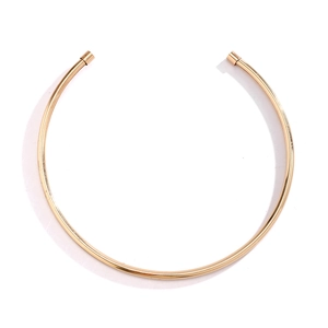 Minimalist gold-plated metal choker featuring a polished C-shaped open ring design