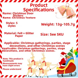 Detailed specs of felt Christmas door stickers with glitter paper and Santa motifs