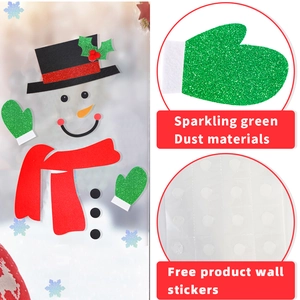 Detail of DIY Christmas snowman felt wall sticker set with sparkling green glitter gloves