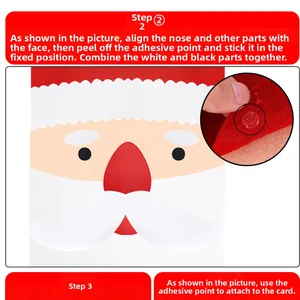 Detail showing assembly of DIY Santa felt stickers with adhesive dots for Christmas decor