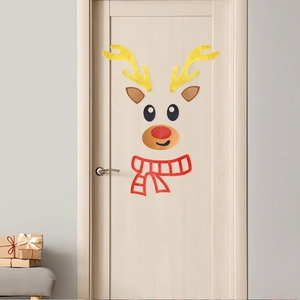 DIY Christmas reindeer door sticker set with gold glitter antlers and striped scarf