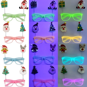 Three-stage lighting effect display of Santa and reindeer glowing Christmas party glasses