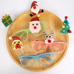 Three-piece set of festive Christmas party glasses with glittery Santa and reindeer motifs