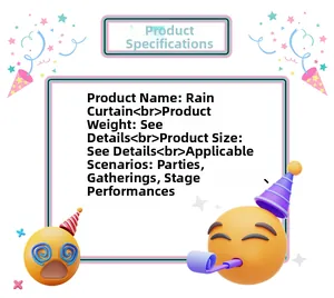 Detailed technical specifications card for laser wavy foil fringe party curtains