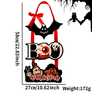 Halloween wooden door hanging decoration with BOO text and pumpkin dimensions 58x27cm