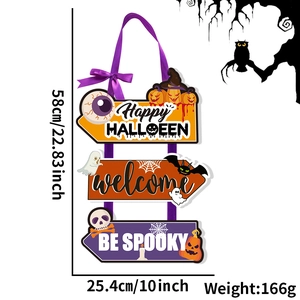 Detail of three-tier Halloween wooden sign with Happy Halloween and Be Spooky text