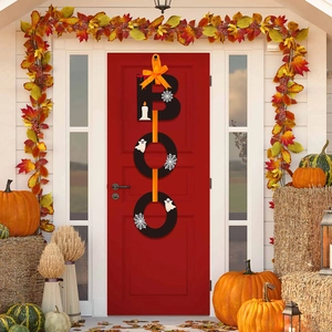 Halloween BOO wooden door sign with ghost and spider web on a red door background