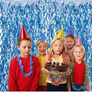 Deep blue metallic foil fringe curtain backdrop with wavy texture for birthday parties