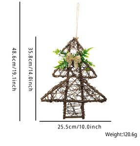Rustic wicker Christmas tree wall decor dimensions: 48.6cm height with burlap bow detail