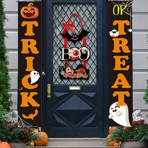 Three-piece Halloween BOO and Trick or Treat door banner set with pumpkin patterns