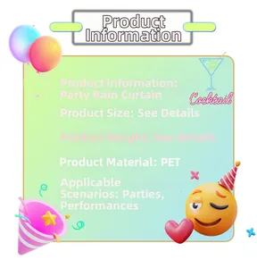 Détail du rideau de franges en PET coloré avec imprimés d'étoiles pour décor de fête