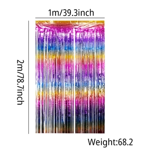 Close-up of rainbow gradient foil fringe curtain with star print for party background