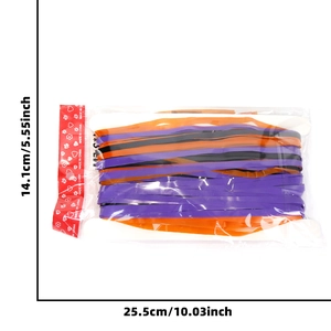 Three-color Halloween tinsel curtain backdrop in orange purple and black with size dimensions