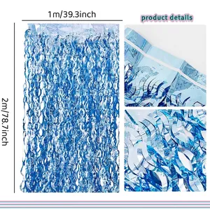 Blue laser fringe curtain 1x2m for party backdrop with decorative tinsel design