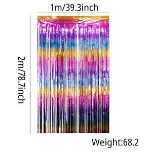 Rainbow gradient party fringe curtain with star prints measuring 1m by 2m for background decor